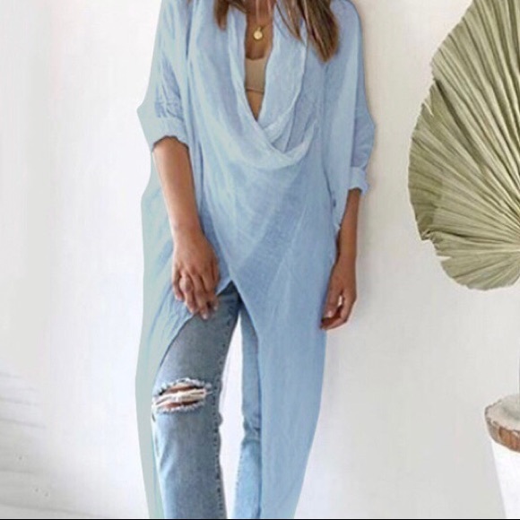 🎉Host pick 🎉  NEW! Linen blend , Cris cross, Irregular hem top - Picture 3 of 12